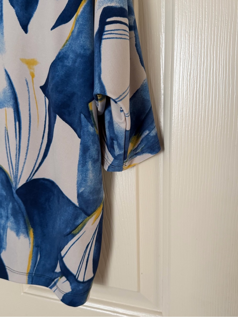 Sympli Blue Abstract V-Neck Ruffle Front Top - Picture 8 of 10